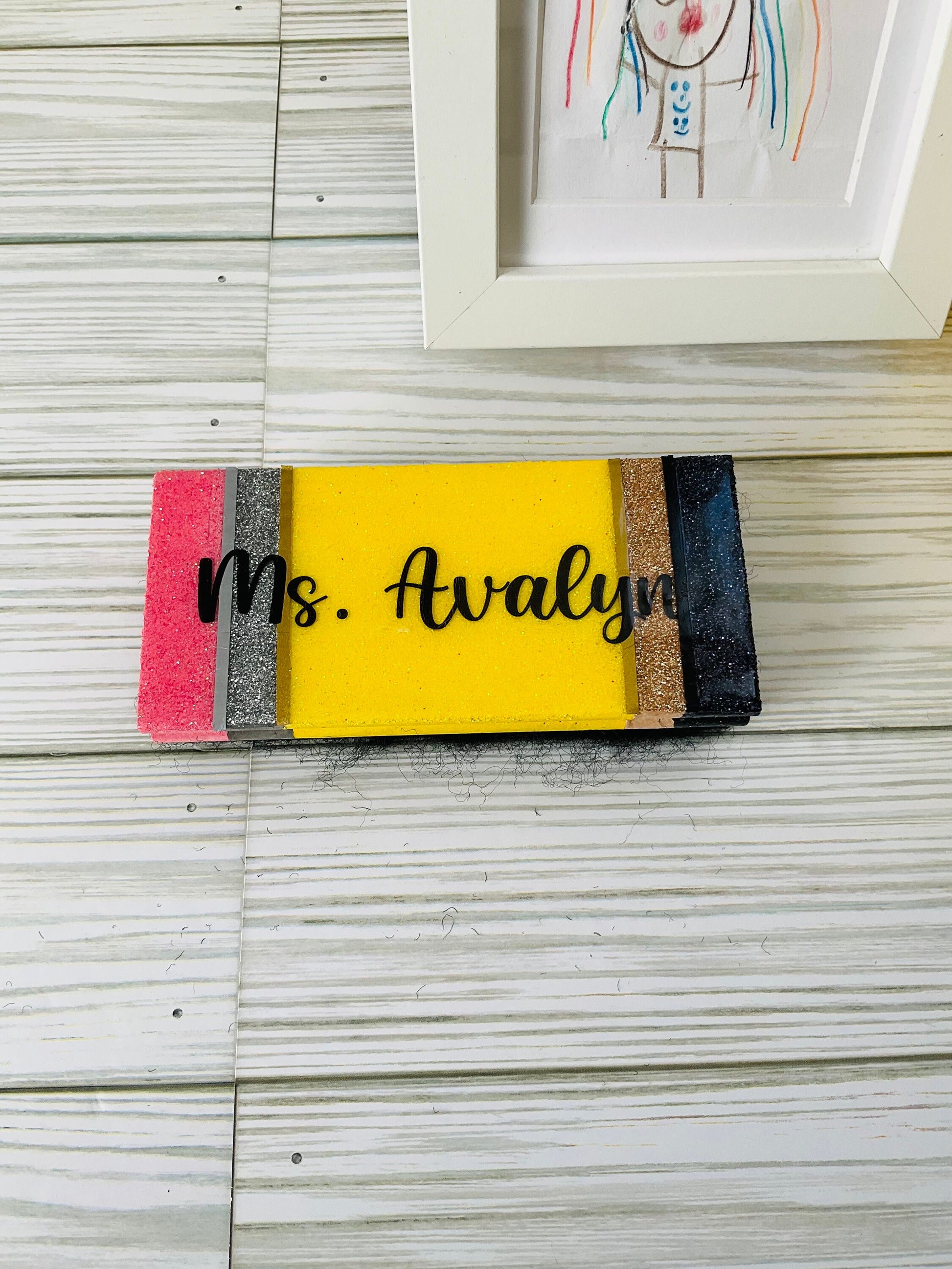 Pencil Whiteboard Eraser | Teacher Gifts | Yellow Pencil Glitter Eraser | Classroom Supplies by Lina Loves Two, handmade in Los Angeles CA