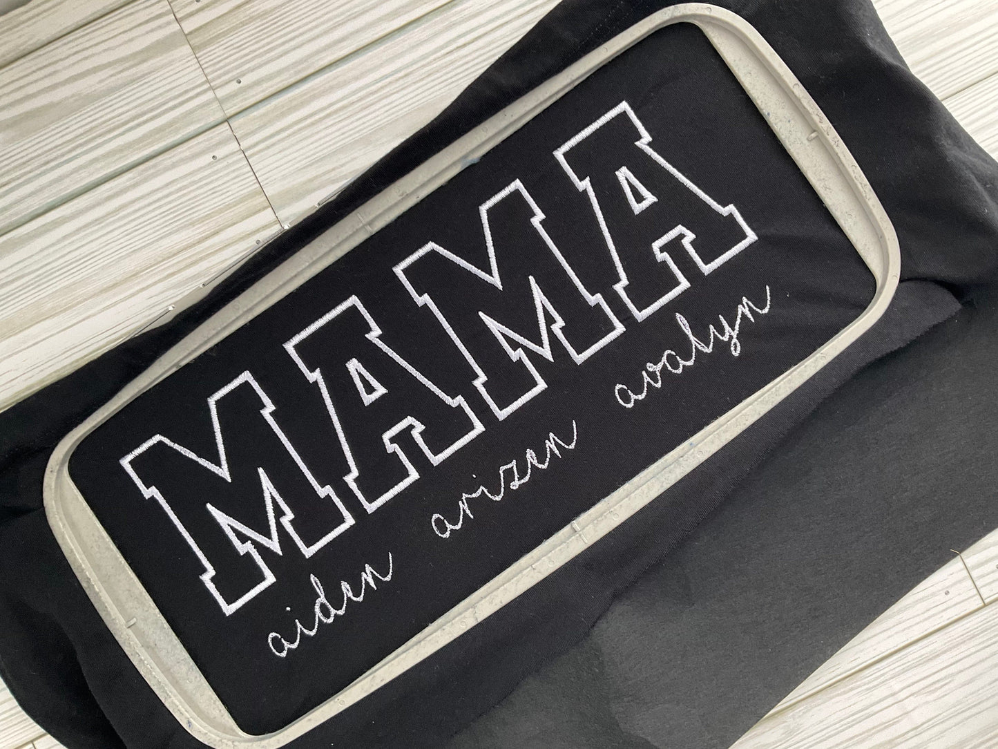 Cherished Moments: MAMA Personalized Embroidered Tee with Kids' Names - Custom Mom Appreciation Shirt by Lina Loves Two, handmade in Los Angeles CA