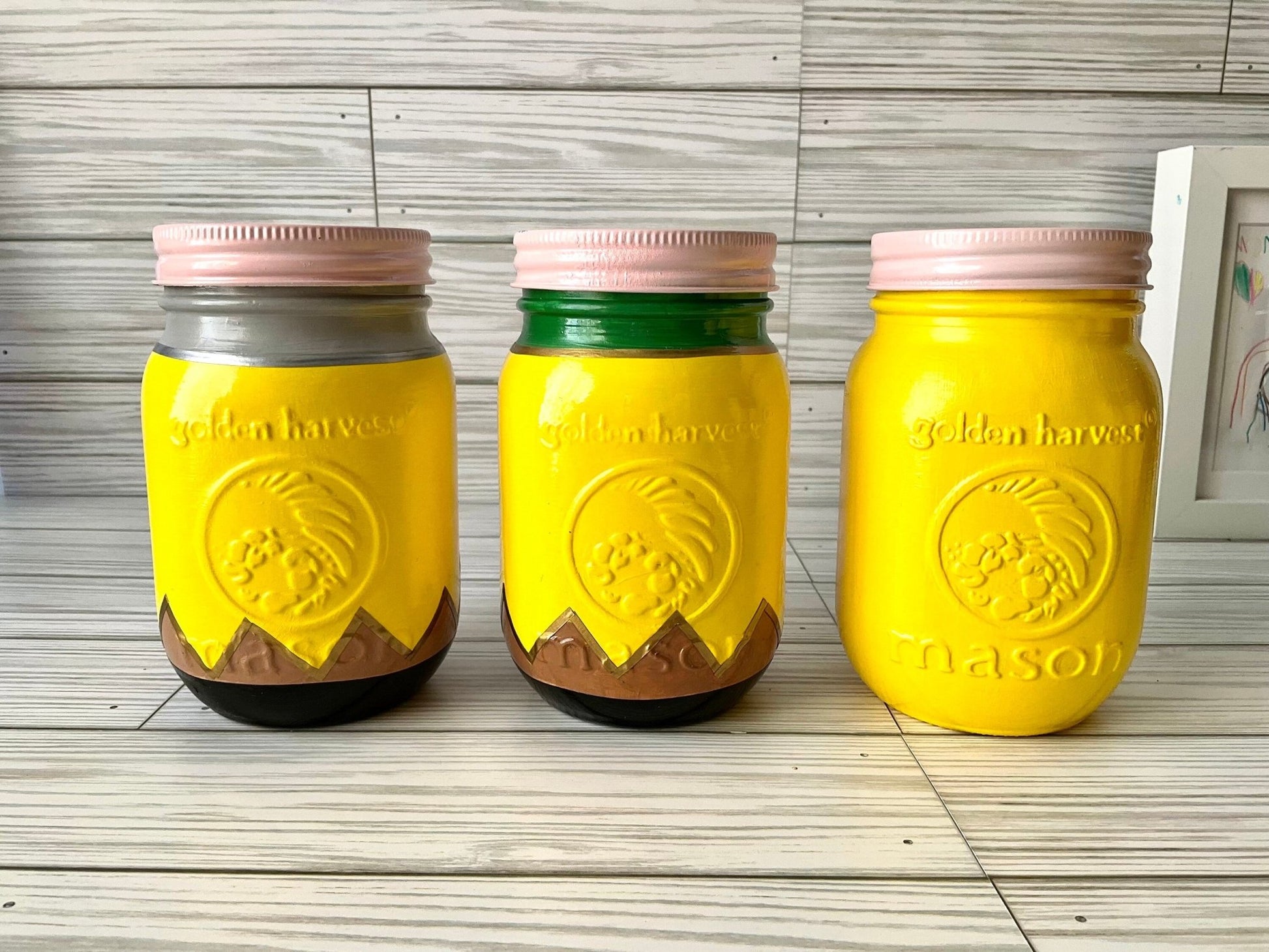 Chic 5” Glass Jar Pencil Holder - Ideal Teacher Gifts, Stylish Teacher Pen Organizer, Yellow Pencil Storage by Lina Loves Two, handmade in Los Angeles CA