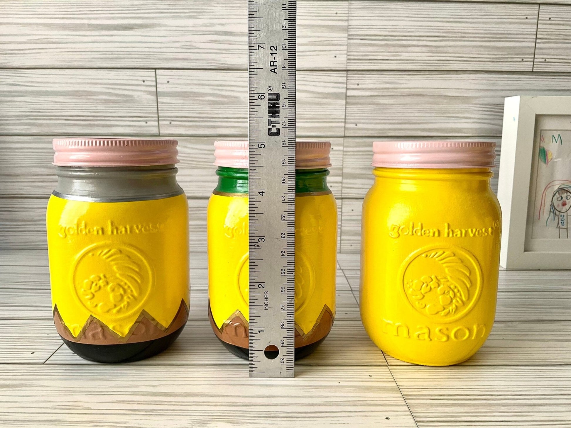 Chic 5” Glass Jar Pencil Holder - Ideal Teacher Gifts, Stylish Teacher Pen Organizer, Yellow Pencil Storage by Lina Loves Two, handmade in Los Angeles CA