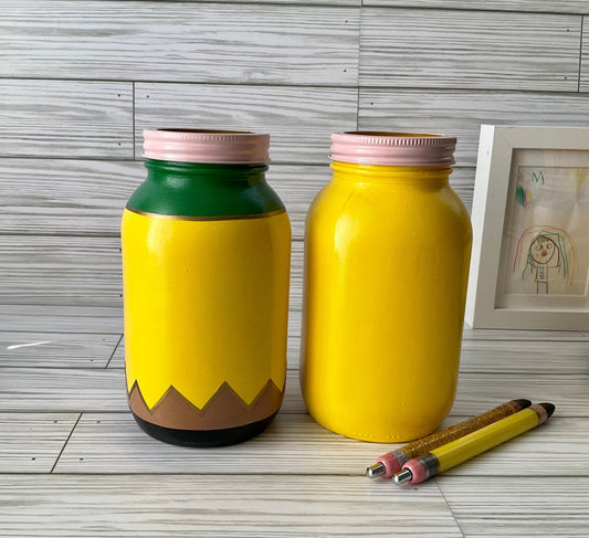 Pencil Holder 7” | Teacher Gifts | Glass Jar Pencil Holder | Yellow Pencil | Desk Organizer by Lina Loves Two, handmade in Los Angeles CA