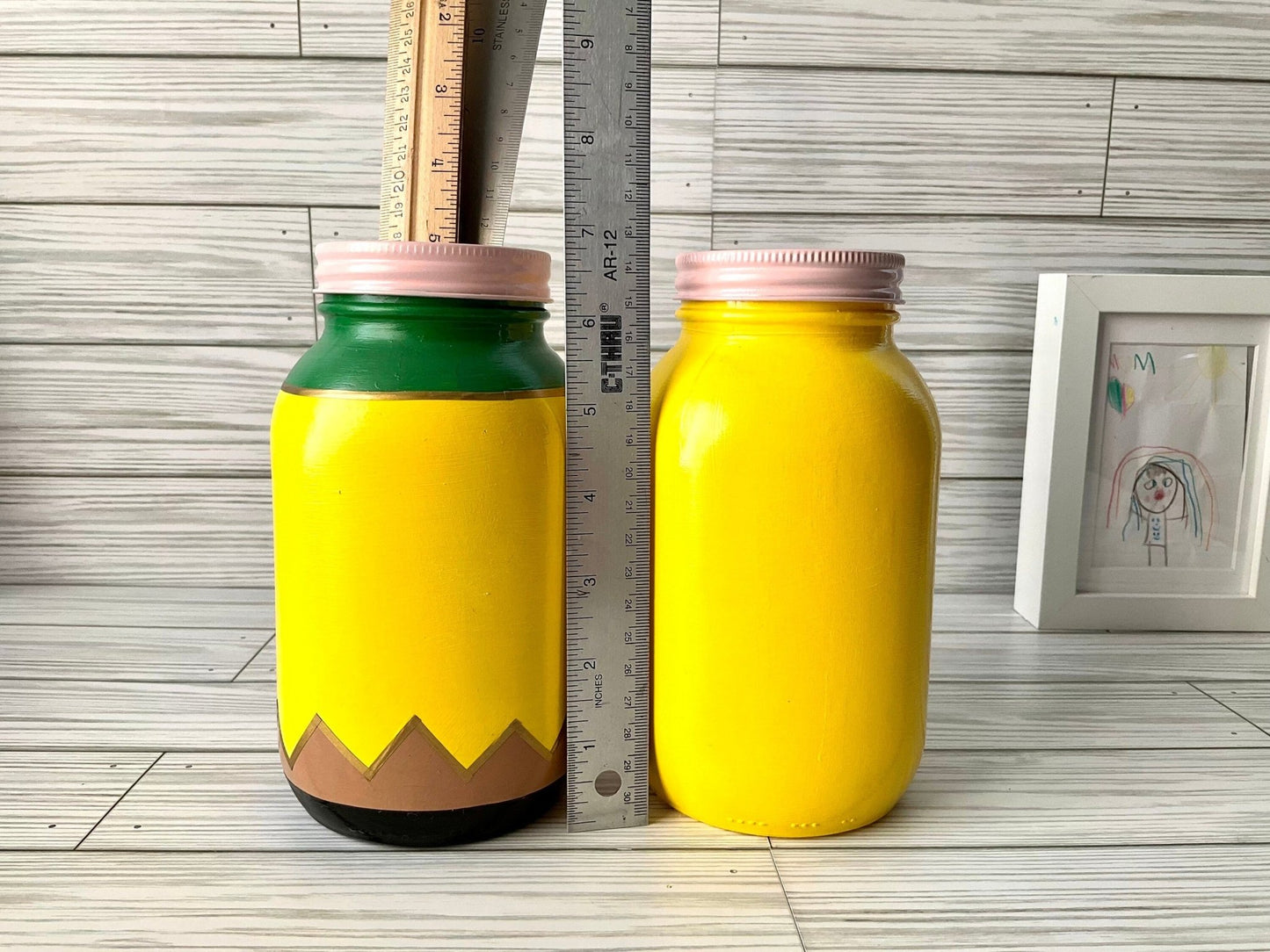Pencil Holder 7” | Teacher Gifts | Glass Jar Pencil Holder | Yellow Pencil | Desk Organizer by Lina Loves Two, handmade in Los Angeles CA