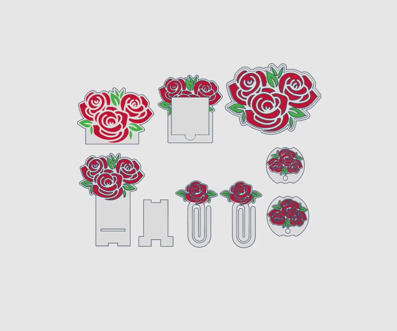 Rose Desk Accessories Bundle – STL & 3MF Files | 3D Print Desk Decor | Digital Download