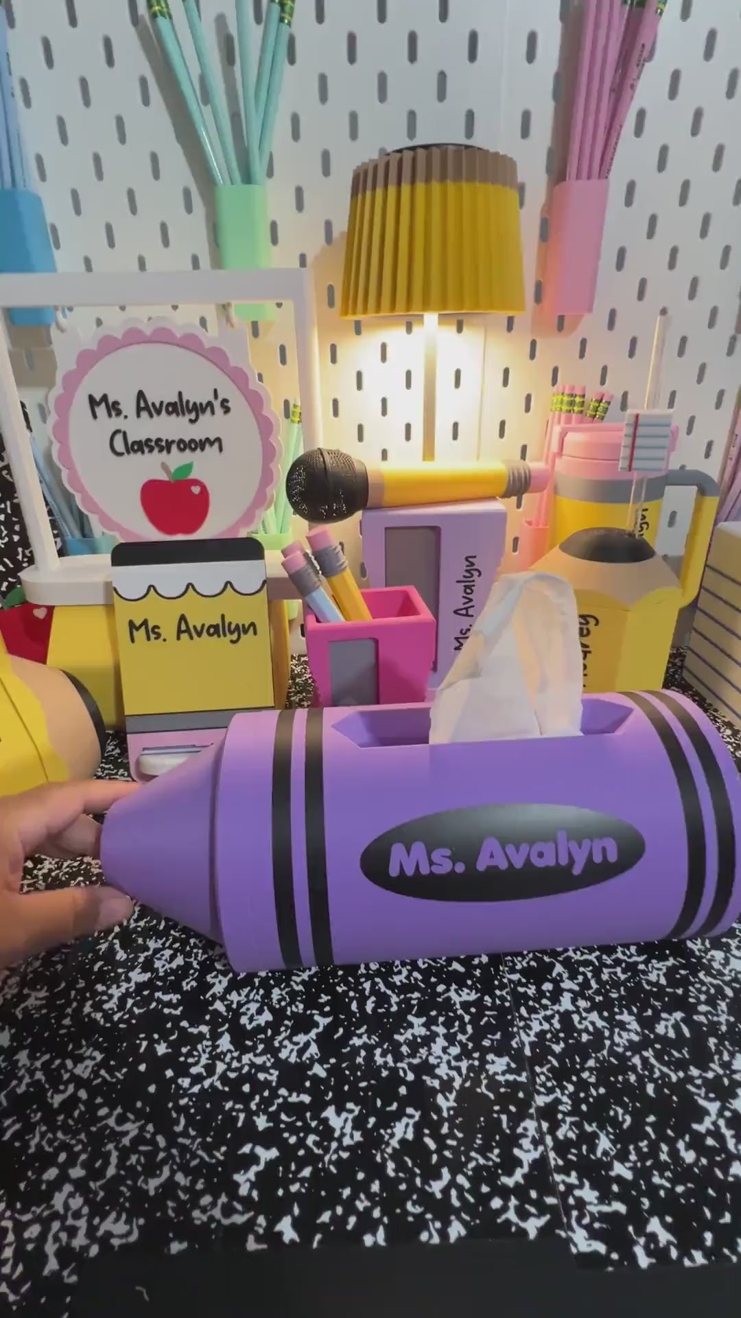 Personalized Crayon Tissue Holder, 3D Printed Teacher Desk Decor, Classroom Tissue Holder, School Office Accessory, Teacher Gift
