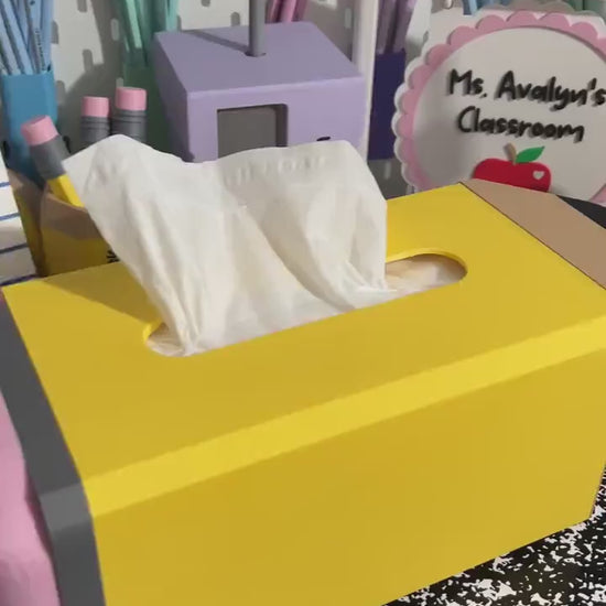 Personalized Pencil Tissue Box Holder, 3D Printed Teacher Desk Decor, Classroom Tissue Holder, School Office Accessory, Teacher Gift