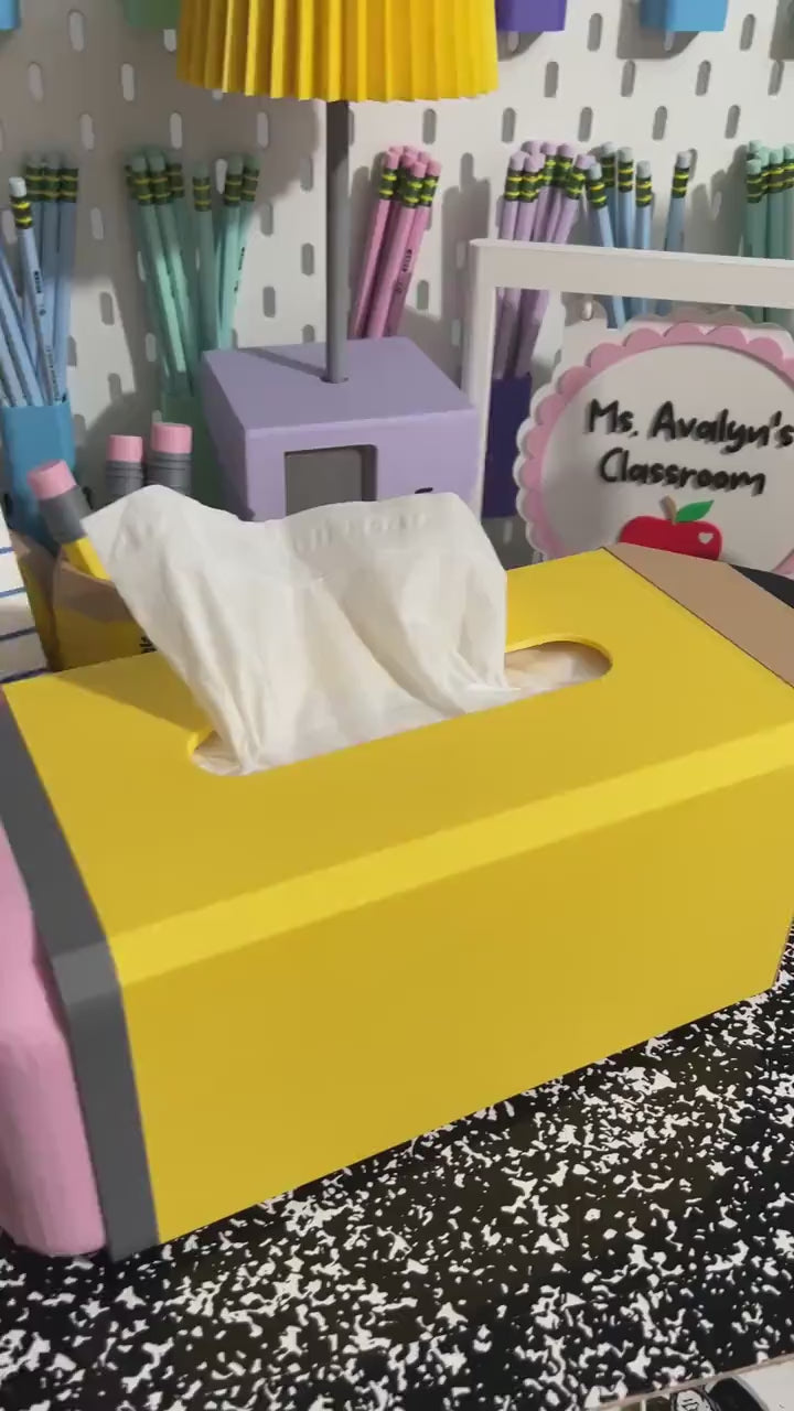 Personalized Pencil Tissue Box Holder, 3D Printed Teacher Desk Decor, Classroom Tissue Holder, School Office Accessory, Teacher Gift