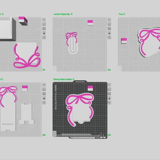 Draping Bow Desk Decor Bundle – 3MF Files | Digital Download | Sticky Note Holder | Paperclips | Pencil Holder | Tray | Phone Stand