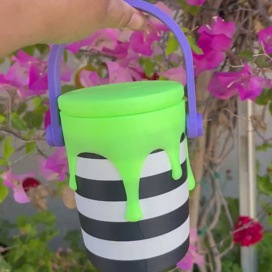 Haunted Stripe Drip Can Holder | Glow-in-the-Dark Green Drip | Purple Chain or Round Handle | Choose from Standard or Slim 12 oz Cans