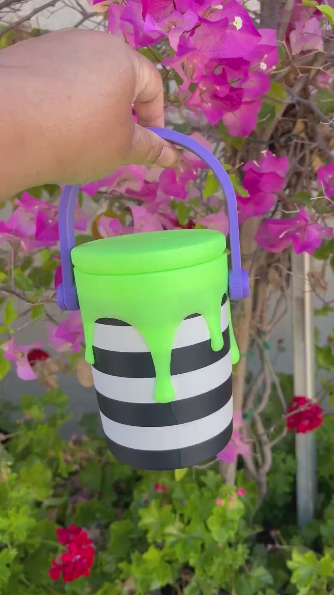 Haunted Stripe Drip Can Holder | Glow-in-the-Dark Green Drip | Purple Chain or Round Handle | Choose from Standard or Slim 12 oz Cans