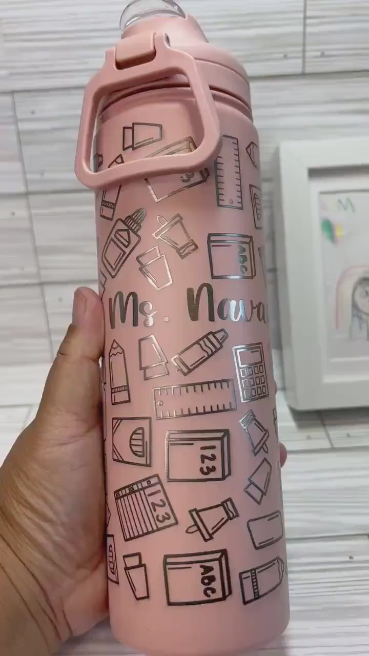 Personalized Insulated Stainless Steel Water Bottle with Flip-Top Lid - Teacher Water Bottle - Teacher's Gift - School Supplies