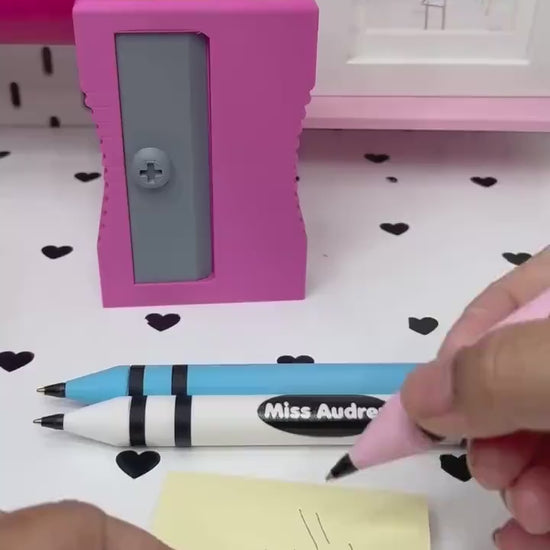 Personalized 3D Printed Crayon Pen | Refillable BIC Ink | Custom Name & Color | Teacher Gift | Reusable Ballpoint Pen