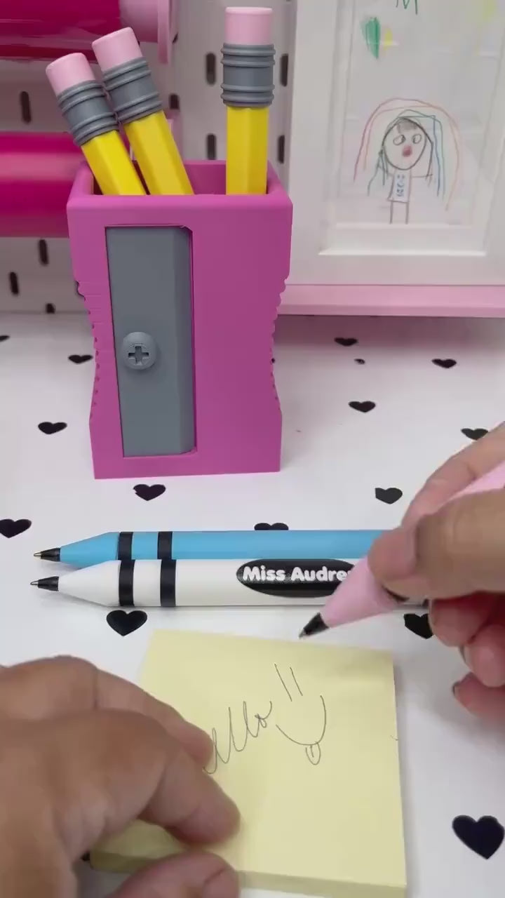 Personalized 3D Printed Crayon Pen | Refillable BIC Ink | Custom Name & Color | Teacher Gift | Reusable Ballpoint Pen