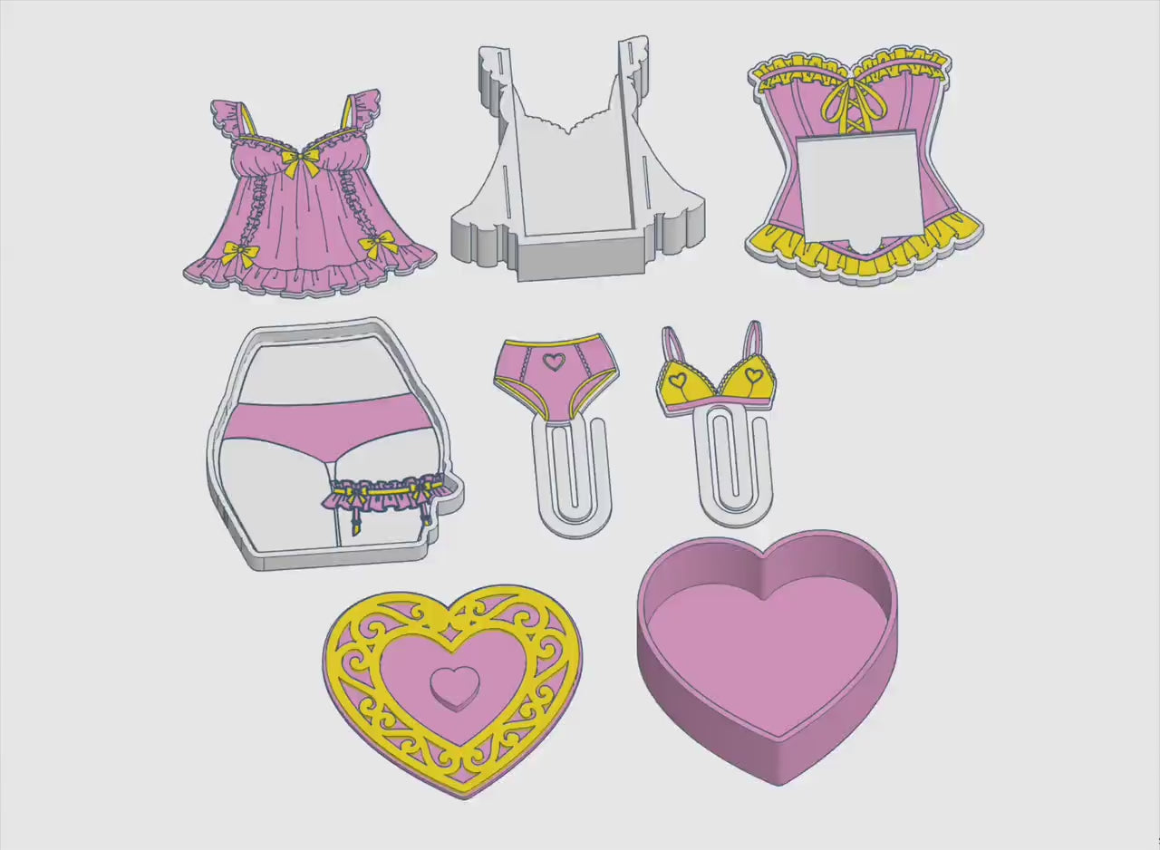 Coquette Lingerie Desk Accessories Bundle – 3MF Files | 3D Print Desk Decor | Digital Download