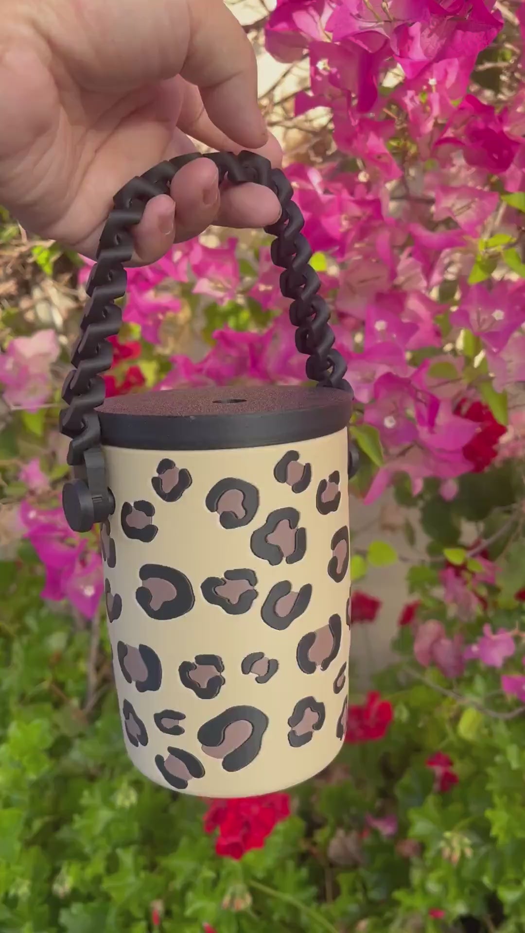 Leopard Print 3D Printed Can Holder – Regular 12 oz or Slim 12 oz | Choose Chain or Solid Handle