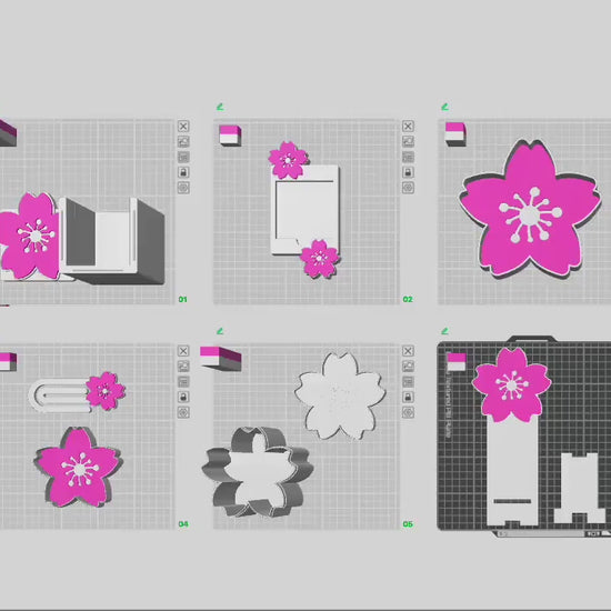 Cherry Blossom Desk Decor Bundle – 3MF Files | Digital Download | Note Holder | Paperclips | Pen Holder | Tray | Phone Stand | Straw Topper