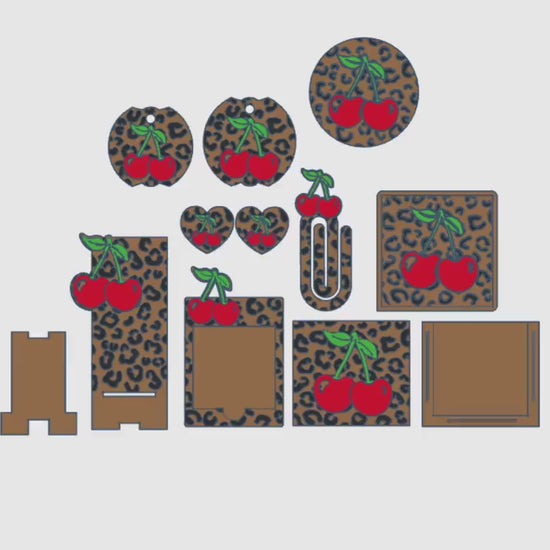 Cherry Leopard Accessories Bundle – STL and 3MF Files | 3D Print Desk Decor | Digital Download | Instant Access