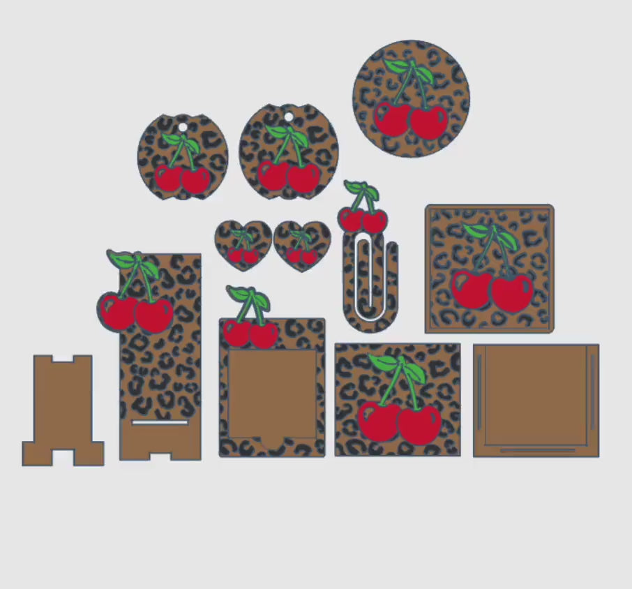 Cherry Leopard Accessories Bundle – STL and 3MF Files | 3D Print Desk Decor | Digital Download | Instant Access