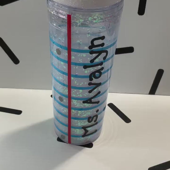 Glitter Snow Globe Teacher Tumbler 18 oz: Pencil, Lined Paper, Composition Notebook
