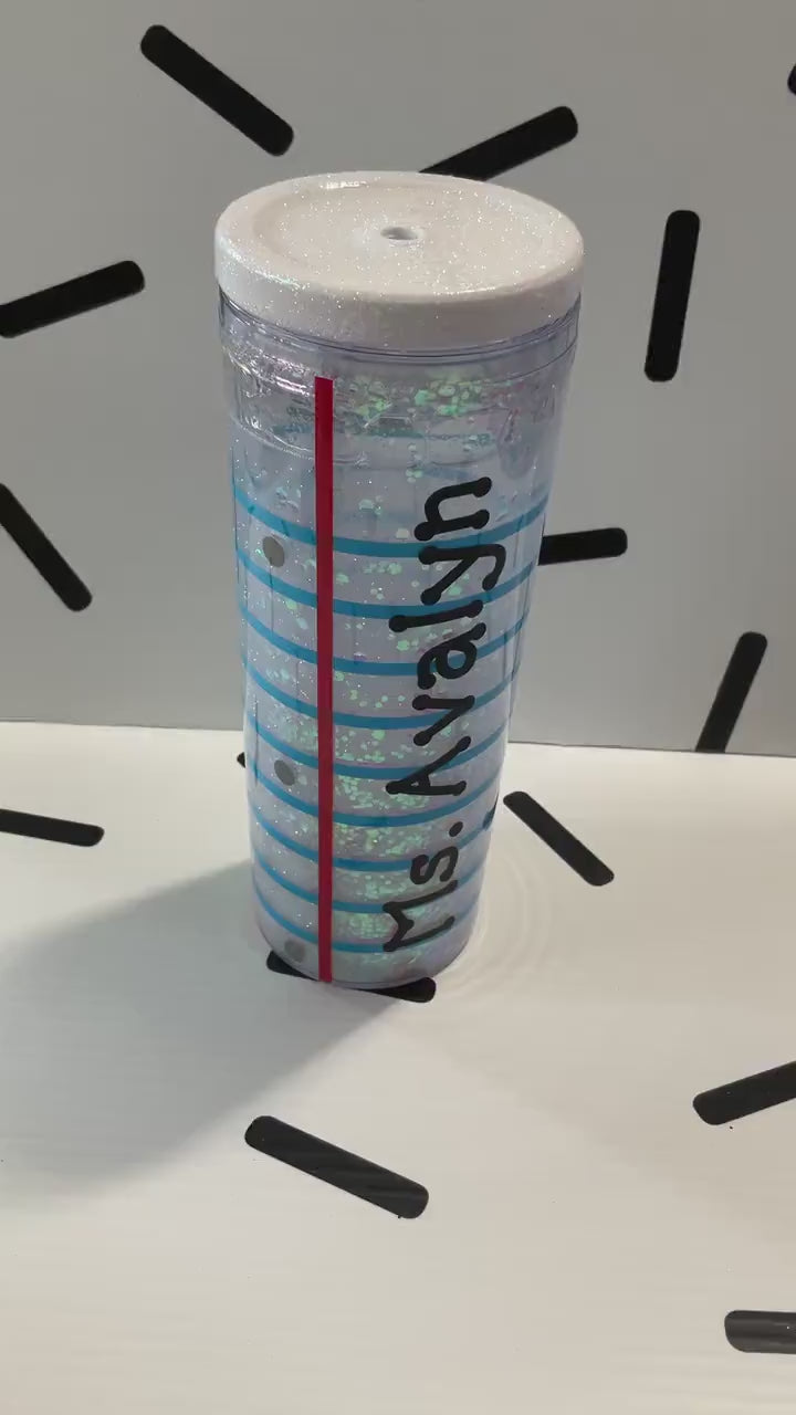 Glitter Snow Globe Teacher Tumbler 18 oz: Pencil, Lined Paper, Composition Notebook