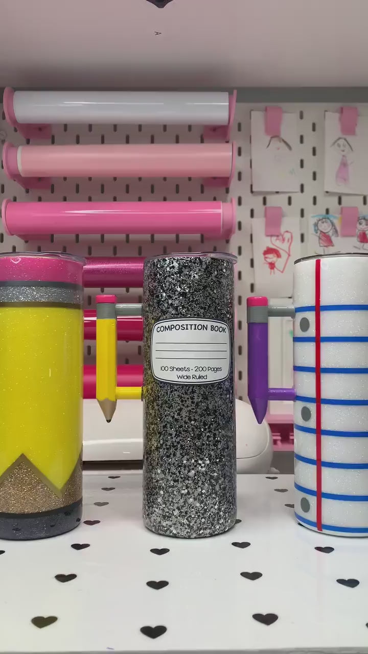 Teacher Tumbler with Handle: Stainless Steel Pencil Design