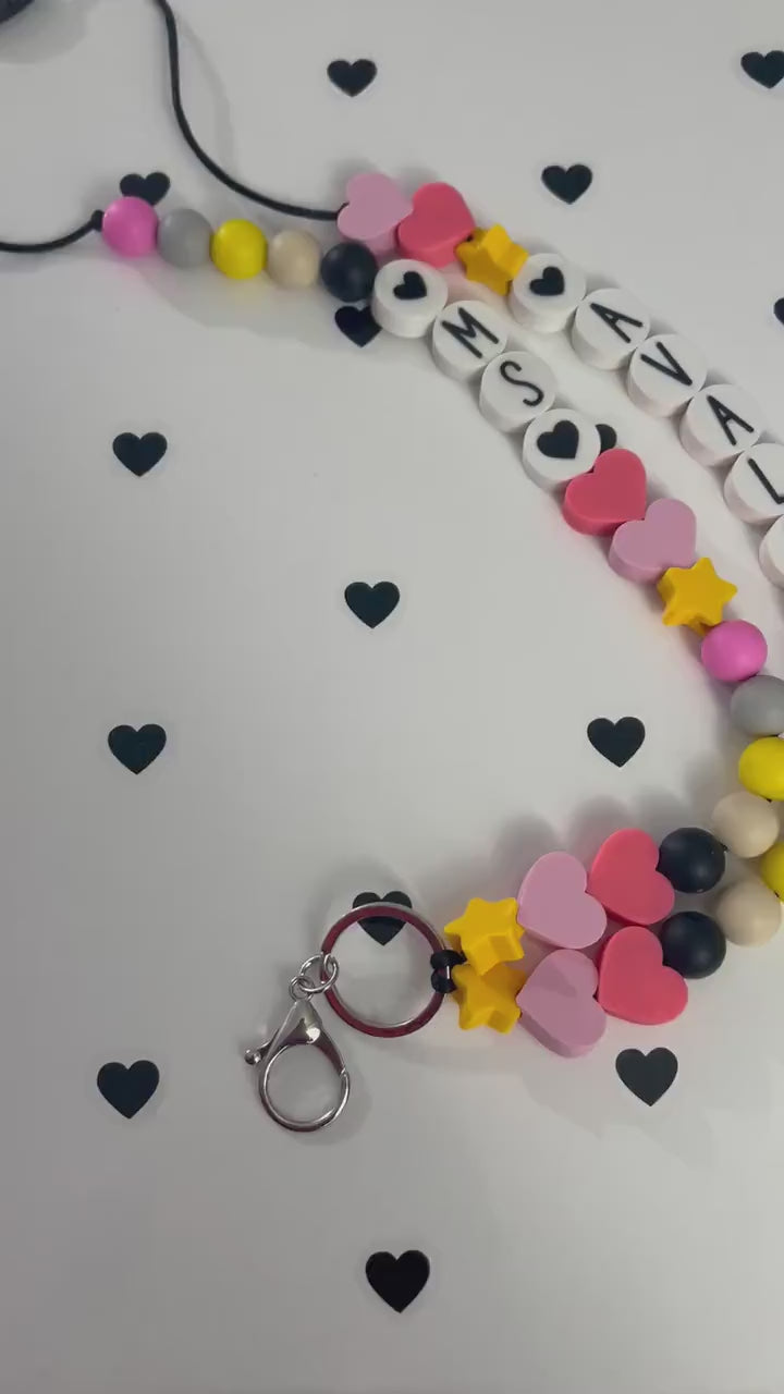 Personalized Beaded Friendship Lanyard: Custom ID Badge Holder with Charm