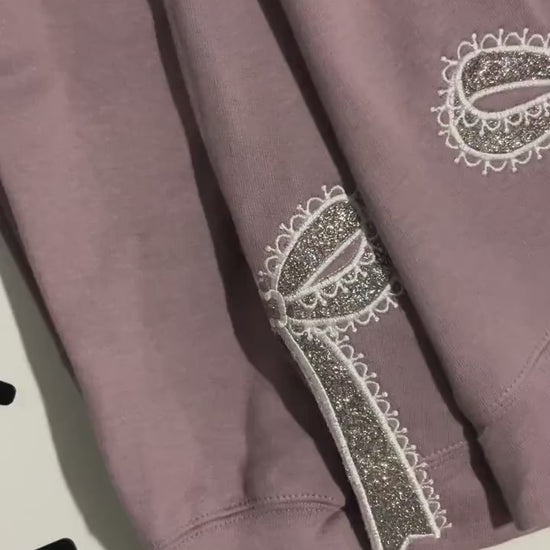 Embroidered Lace Glitter Bow Sweatshirt: Side Appliqué Design