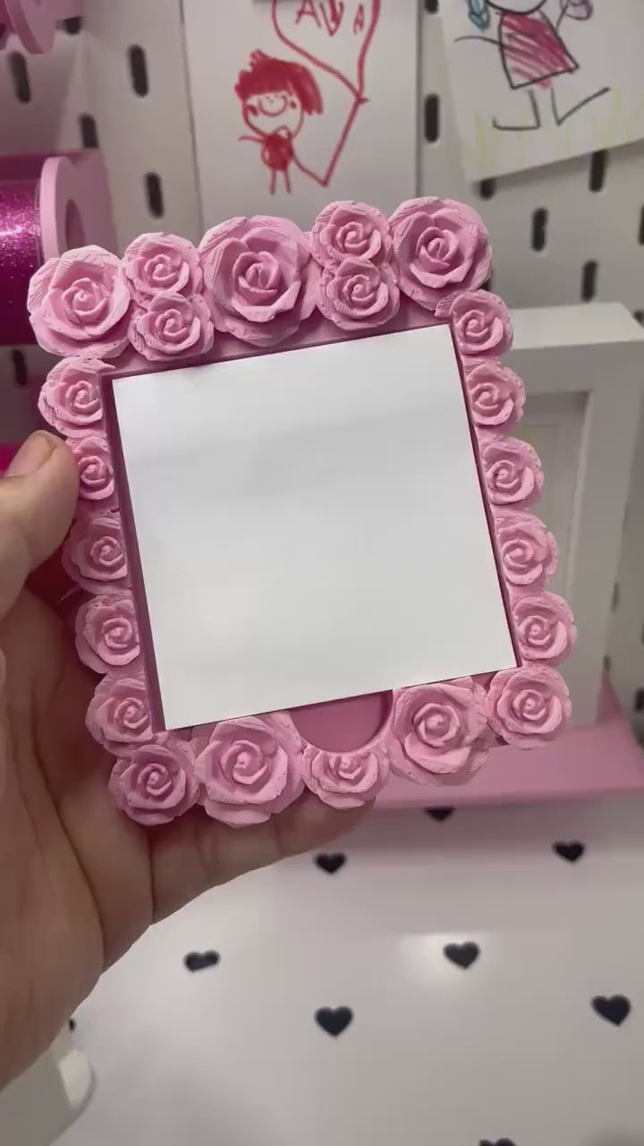 Rose Sticky Note Holder 3MF File | 3x3 Sticky Note Holder | Floral Desk Organizer STL | 3D Print Digital Download