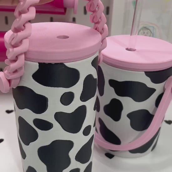 Cow Print  3D Printed Can Holder – Regular 12 oz or Slim 12 oz | Choose Chain or Solid Handle
