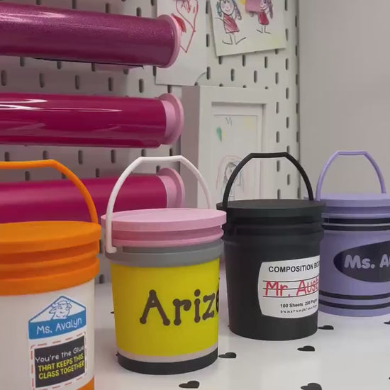 School Supplies Mini Buckets  3MF Files | Pencil | Crayon | Glue and Composition Buckets with Lids | Digital Download | Labels Included