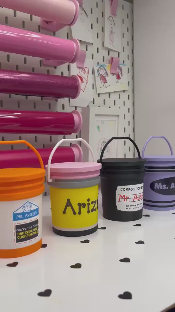 School Supplies Mini Buckets  3MF Files | Pencil | Crayon | Glue and Composition Buckets with Lids | Digital Download | Labels Included