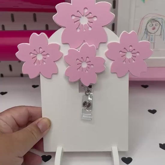 Cherry Blossom Badge Reel Display Stand and Flatback – 3MF Files | Digital Download Badge Reel Display Stand | Draping Bow Flatback | Cover