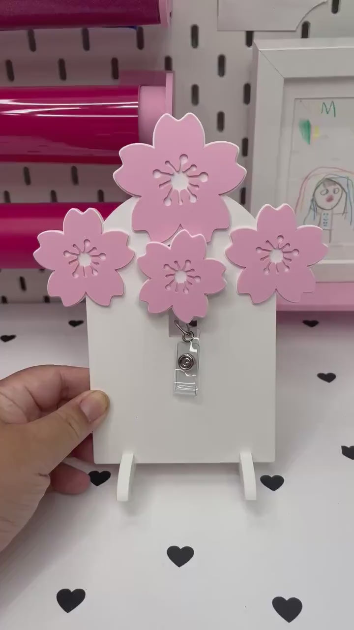 Cherry Blossom Badge Reel Display Stand and Flatback – 3MF Files | Digital Download Badge Reel Display Stand | Draping Bow Flatback | Cover